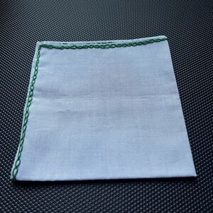 Robert Talbott baby blue pocket square in cotton with green trim